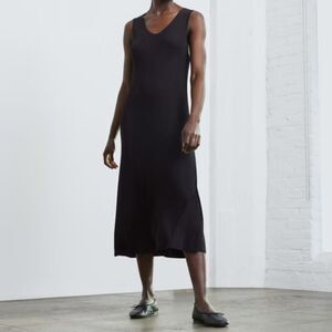Everlane The Ribbed Viscose Scoop Neck Fitted Stretch Midi Dress Black S